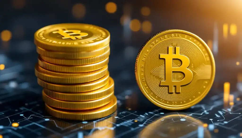 金貨とステーブルコイン取引を表示するデジタルブロックチェーンインターフェース