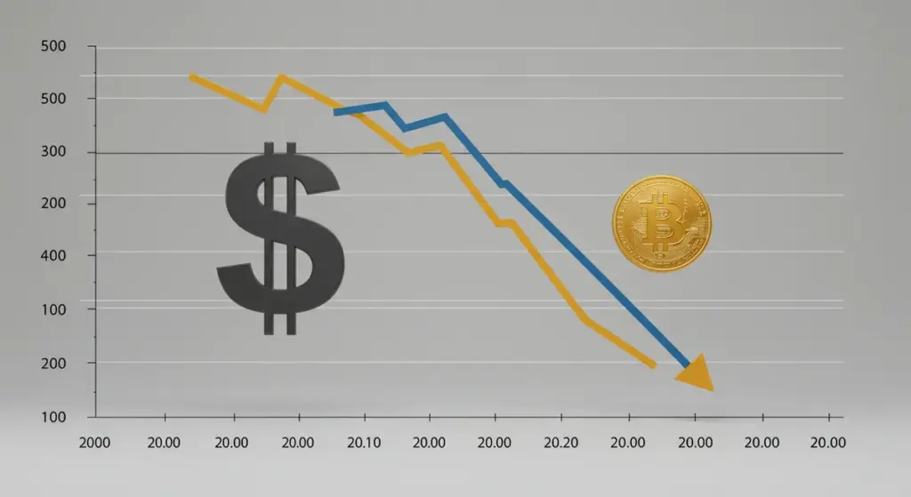 米国のインフレ率が低下する様子を示すグラフとビットコインのシンボル