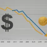 米国のインフレ率が低下する様子を示すグラフとビットコインのシンボル