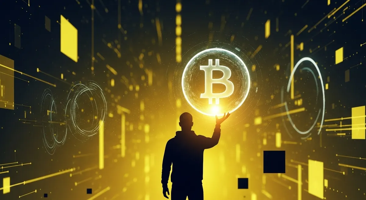 メタバースで仮想通貨に触れる男性