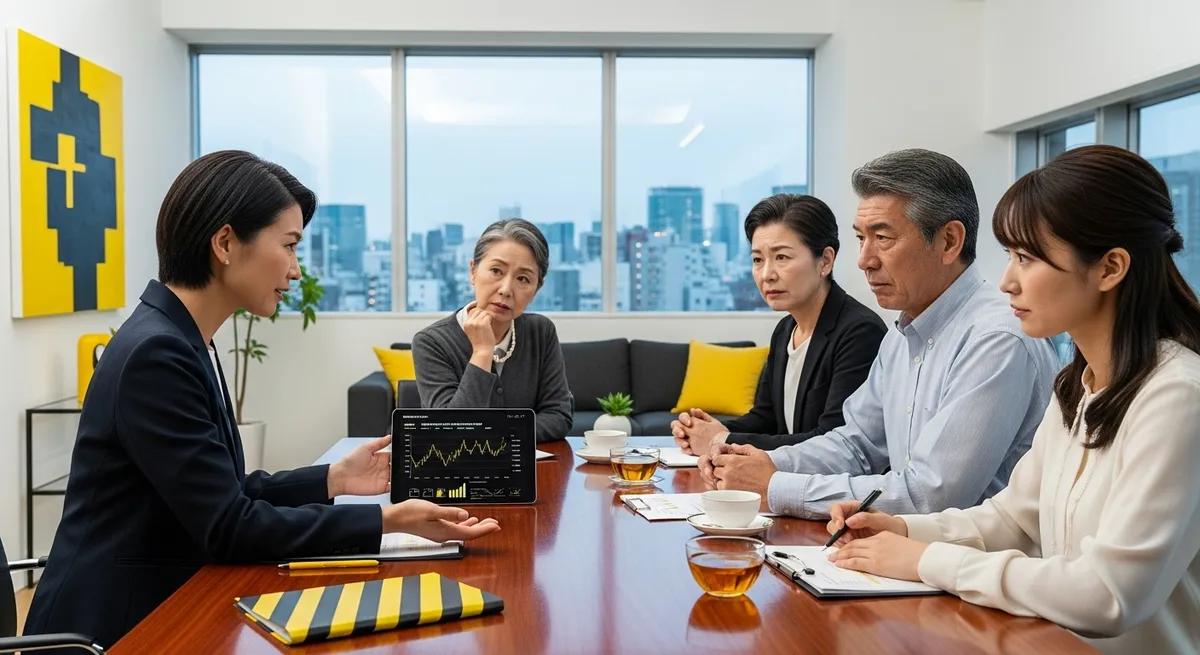 仮想通貨と相続税の話をする家族