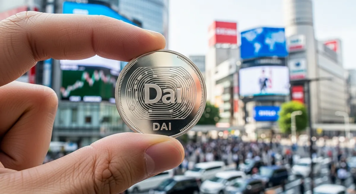 街の中で仮想通貨Daiで持つ