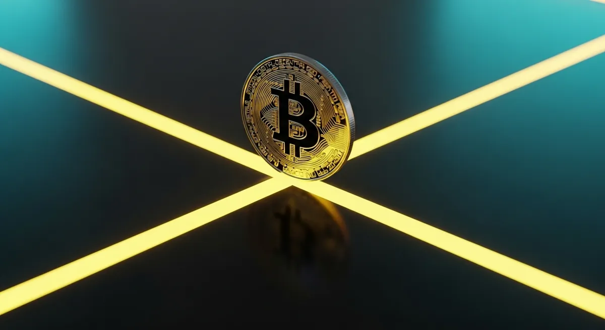 光る線の上にある仮想通貨