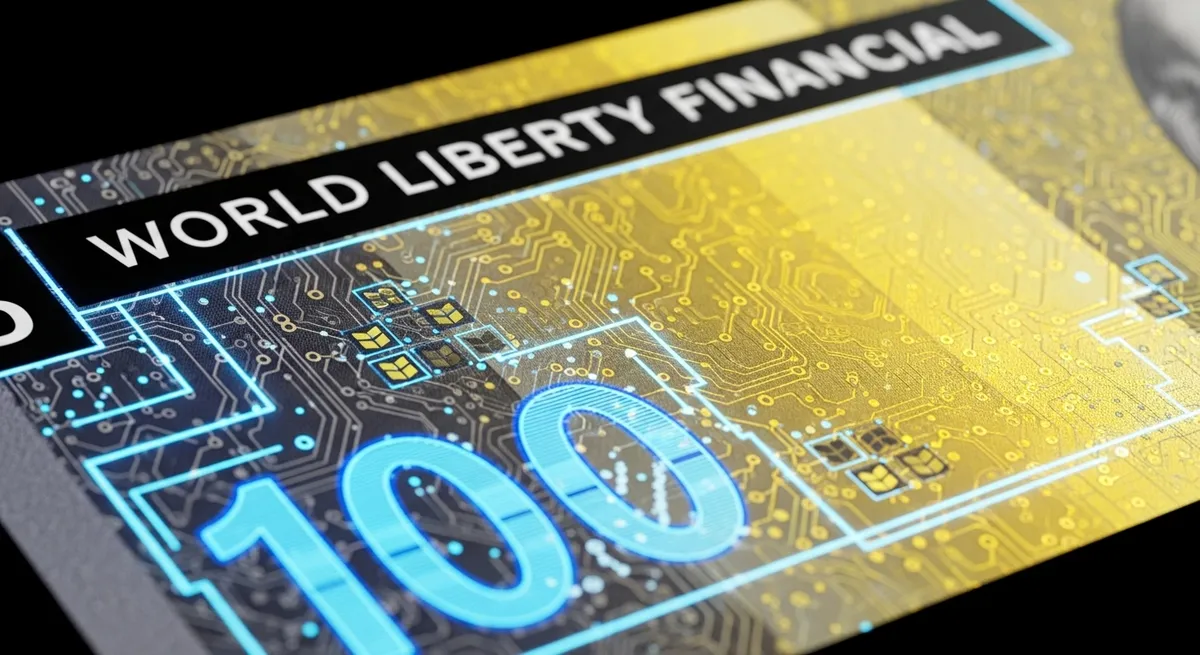 World Liberty Financial USDが映る電子板